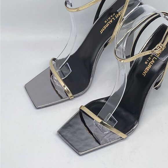Saint Laurent Pam Sandals In Metallic Leather - Picture 6 of 13